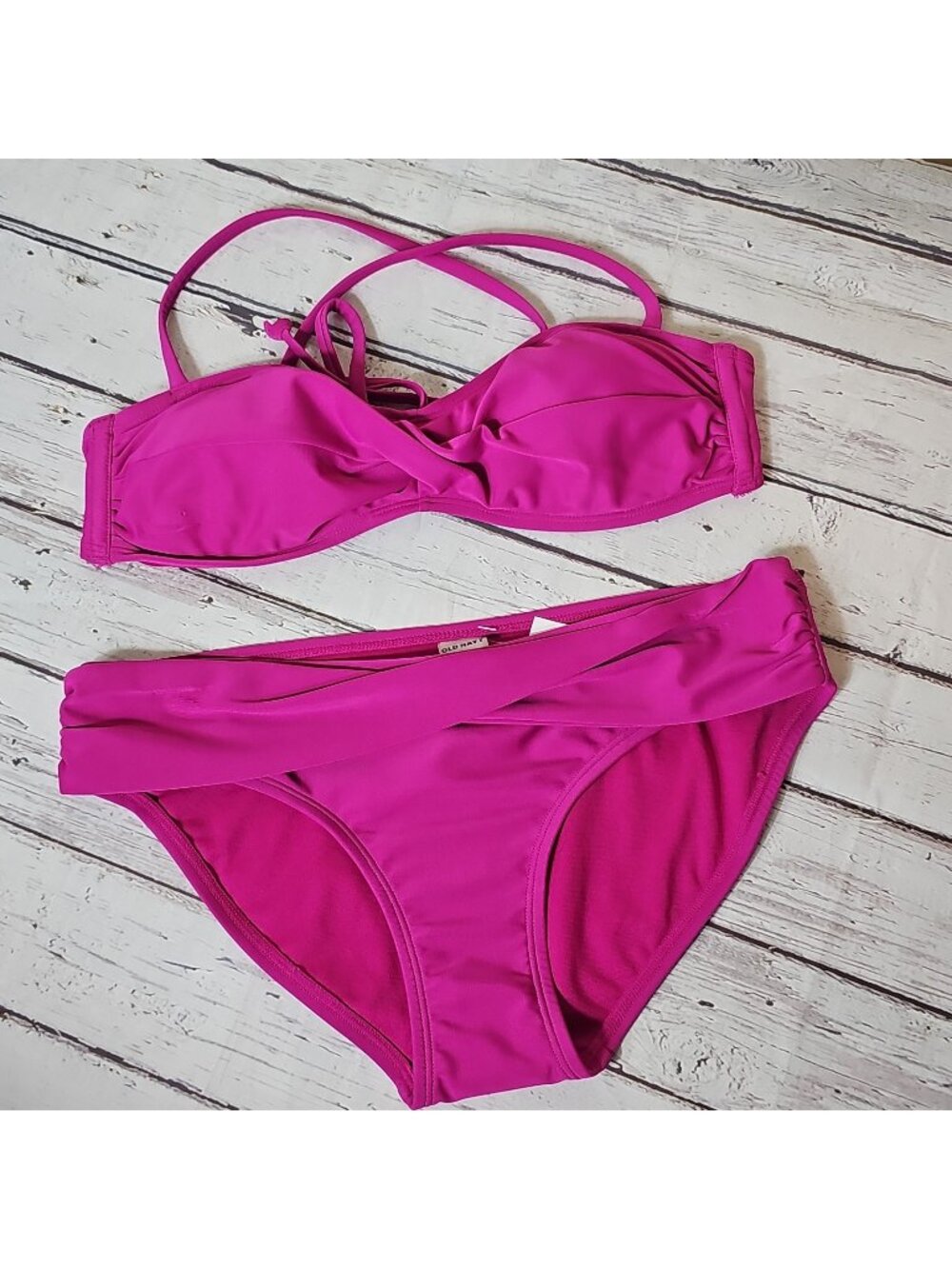 Old Navy Twist Bandeau Pink Solid 2-Piece Bikini Swimsuit Set Women's XS New